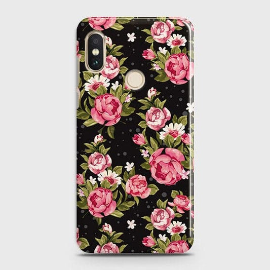 Xiaomi Redmi Note 6 Pro Cover - Trendy Pink Rose Vintage Flowers Printed Hard Case with Life Time Colors Guarantee ( Fast Delivery )