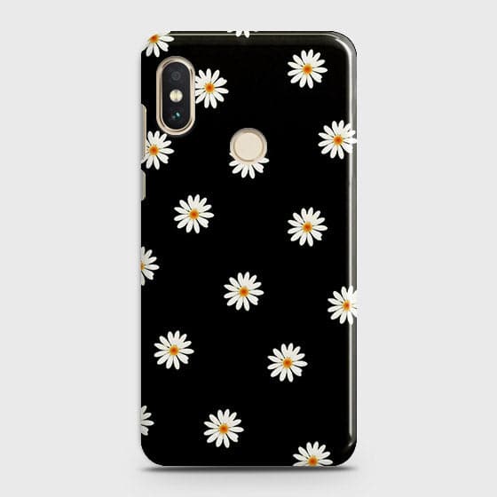 Xiaomi Redmi Note 6 Pro Cover - Matte Finish - White Bloom Flowers with Black Background Printed Hard Case with Life Time(1) Colors Guarantee ( Fast Delivery )