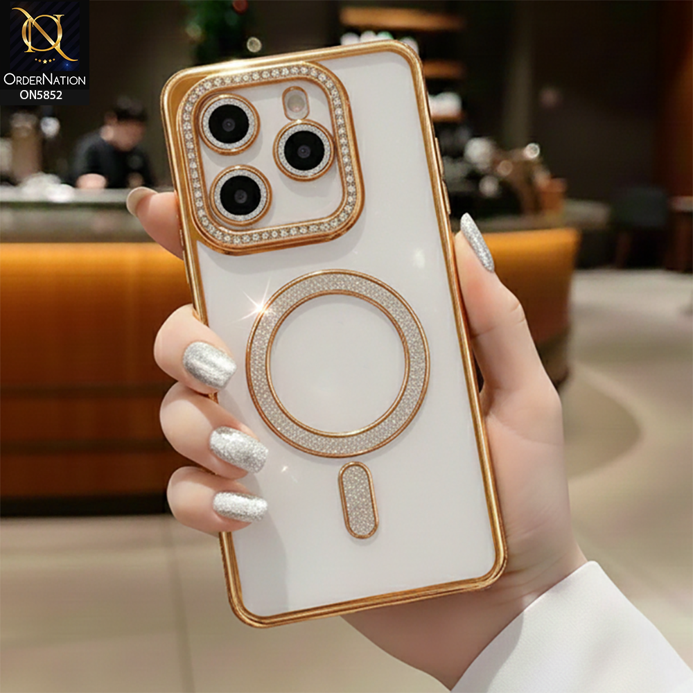 Xiaomi Redmi Note 14 4G Cover - Golden - New Prime Opulent Luxurious Rhinestones Clear Case With MagSafe And Camera Protection