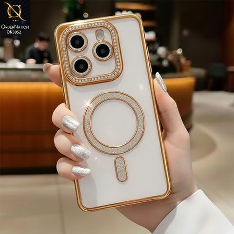 Xiaomi Redmi Note 14 4G Cover - Golden - New Prime Opulent Luxurious Rhinestones Clear Case With MagSafe And Camera Protection