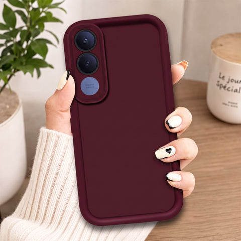 Vivo V70 FE Cover - Maroon - Soft Silicone Case With Round Bumper Matte TPU Shockproof Cover