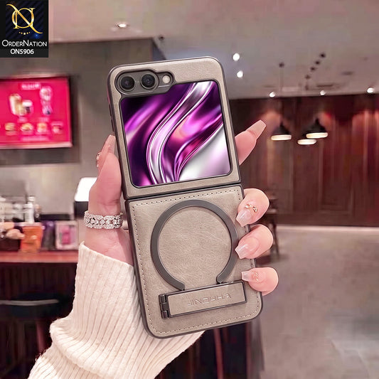 Samsung Galaxy Z Flip 6 -Gray - JINDUKA - New High Grade Quality Leather Textured Case with Magnetic and Kickstand