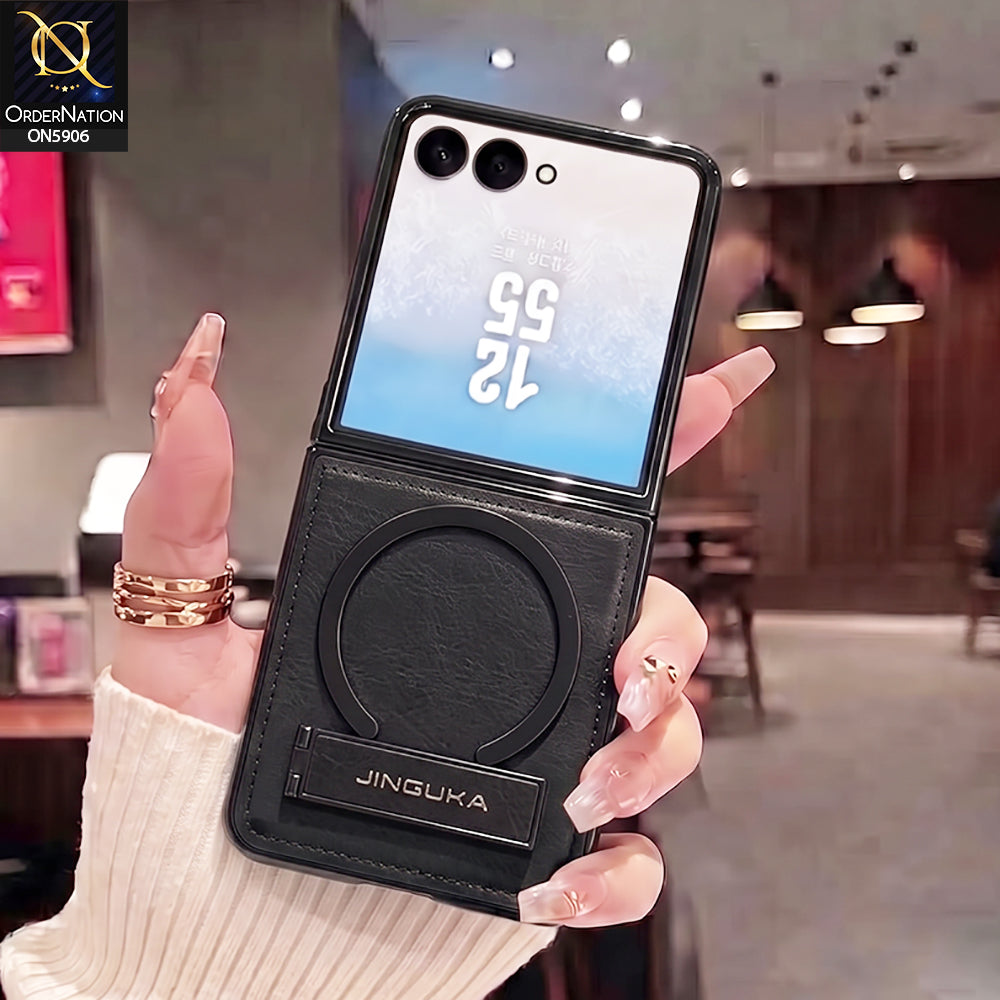Samsung Galaxy Z Flip 7 Cover -Black - JINDUKA - New High Grade Quality Leather Textured Case with Magnetic and Kickstand