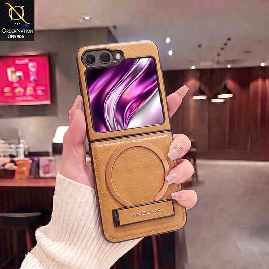 Samsung Galaxy Z Flip 6 -Brown - JINDUKA - New High Grade Quality Leather Textured Case with Magnetic and Kickstand