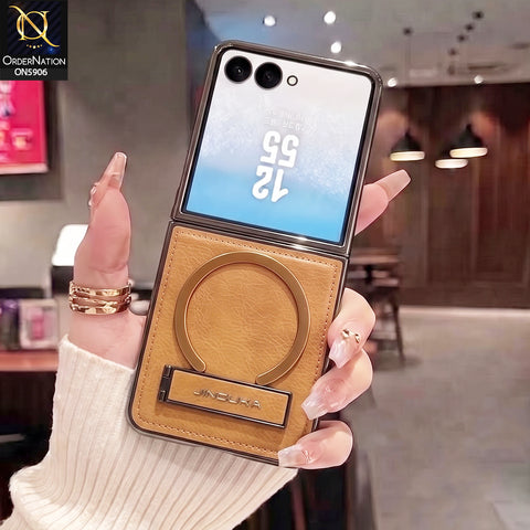 Samsung Galaxy Z Flip 8 Cover -Brown - JINDUKA - New High Grade Quality Leather Textured Case with Magnetic and Kickstand