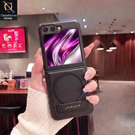 Samsung Galaxy Z Flip 6 -Black - JINDUKA - New High Grade Quality Leather Textured Case with Magnetic and Kickstand
