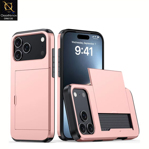 iPhone 17 Pro Max Cover - Rose Gold - Mobile Case Sliding Wallet Card Holder and shockproof bumper edges