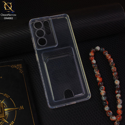 Samsung Galaxy S21 Ultra 5G Cover - Transparent - Soft 4D Design Smart Pocket Card Holder Transparent Clear Soft Case