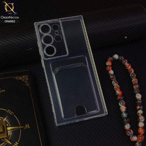 Samsung Galaxy S23 Ultra 5G Cover - Transparent - Soft 4D Design Smart Pocket Card Holder Transparent Clear Soft Case
