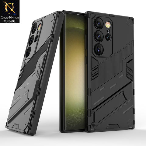 Samsung Galaxy S24 Ultra Cover - Black - New Ultra Punk TPU Shockproof Phone Case with Kickstand And Camera Protection