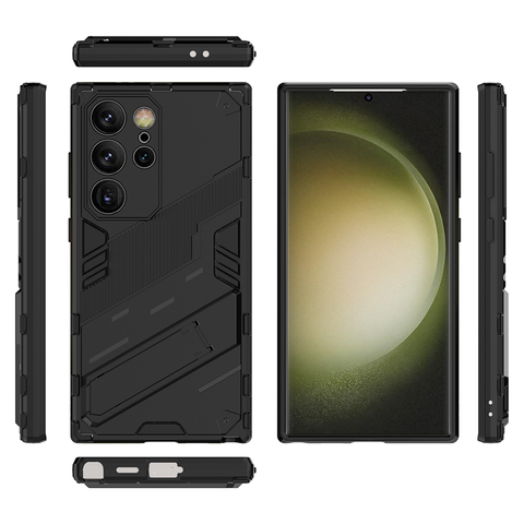 Samsung Galaxy S24 Ultra Cover - Black - New Ultra Punk TPU Shockproof Phone Case with Kickstand And Camera Protection