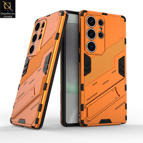 Samsung Galaxy S25 Ultra Cover - Orange - New Ultra Punk TPU Shockproof Phone Case with Kickstand And Camera Protection