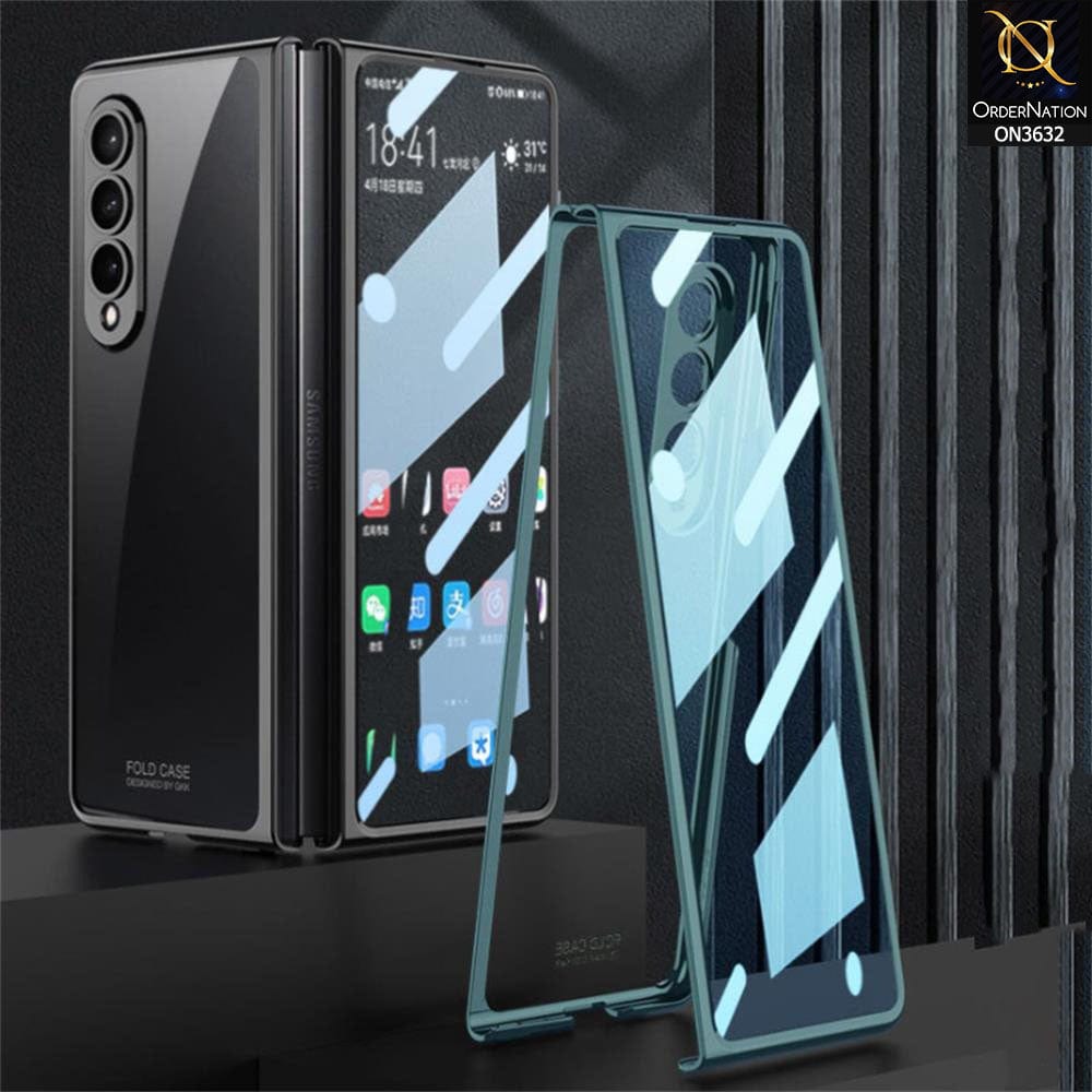 Samsung Galaxy Z Fold 4 5G Cover - Sierra Blue - Clear Tempered Glass Folding Hard Case Plating Frame