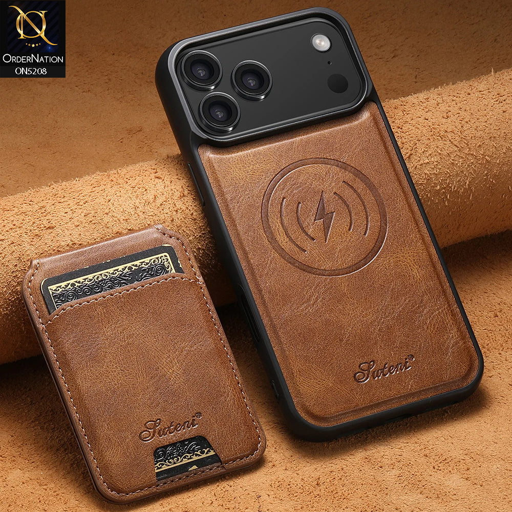 iPhone 17 Pro Cover - Brown - Luxury Leather Case with Magnetic Wallet and Kick Stand Holder