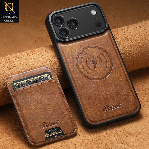 iPhone 17 Pro Cover - Brown - Luxury Leather Case with Magnetic Wallet and Kick Stand Holder