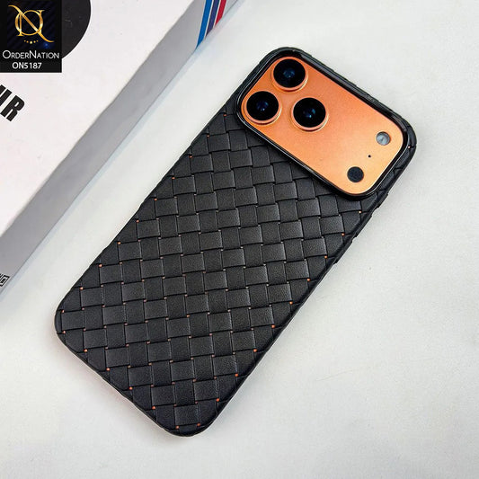 iPhone 17 Pro Cover - Black - New Woven Design Leather Feel Soft TPU Case