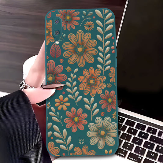 Samsung Galaxy A02 Cover - Dark Green - D4 - ONation Floral Series - HQ Liquid Silicone Soft Case