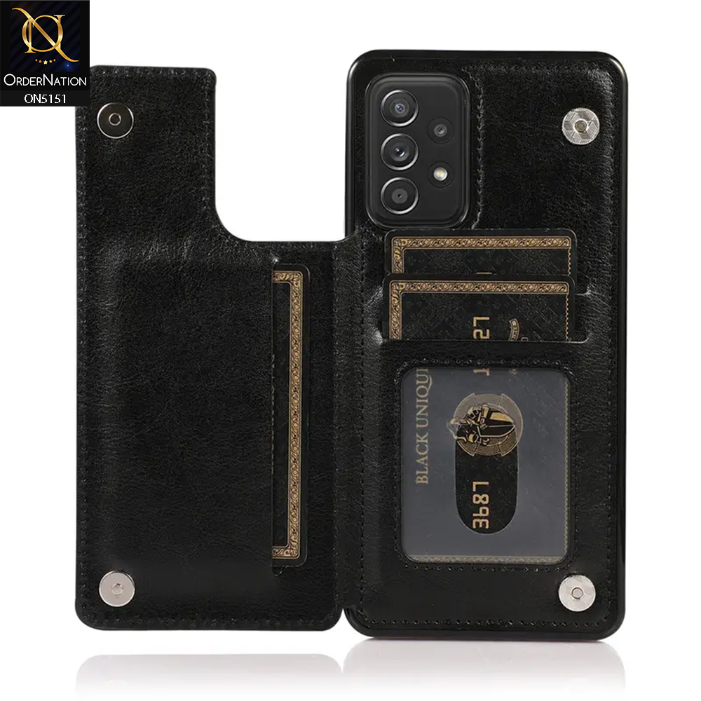 Samsung Galaxy A52s 5G Cover - Black - Luxury PU Leather Card Holder Wallet Soft Case