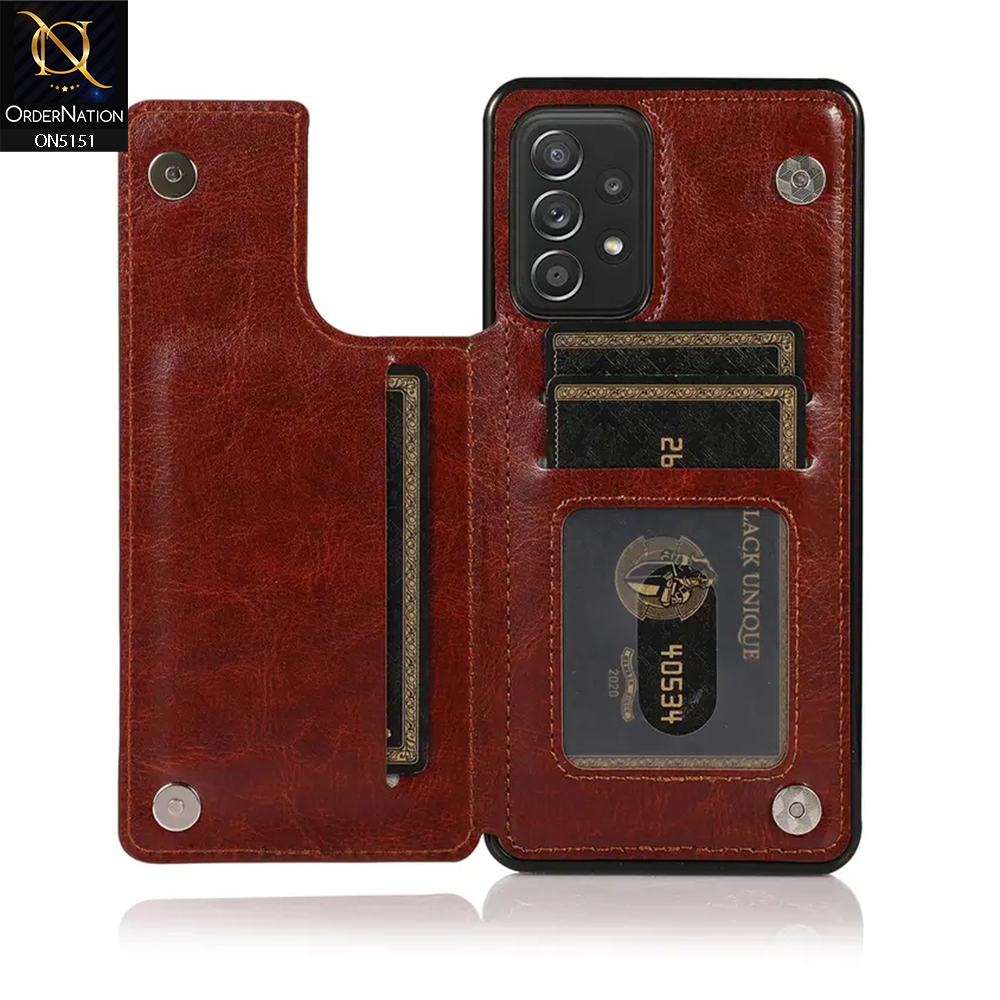 Samsung Galaxy A52s 5G Cover - Brown - Luxury PU Leather Card Holder Wallet Soft Case