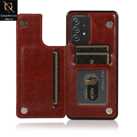 Samsung Galaxy A52s 5G Cover - Brown - Luxury PU Leather Card Holder Wallet Soft Case