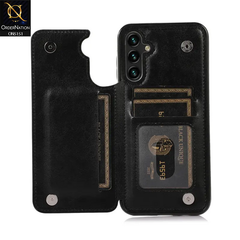 Samsung Galaxy A54 5G Cover - Black - Luxury PU Leather Card Holder Wallet Soft Case