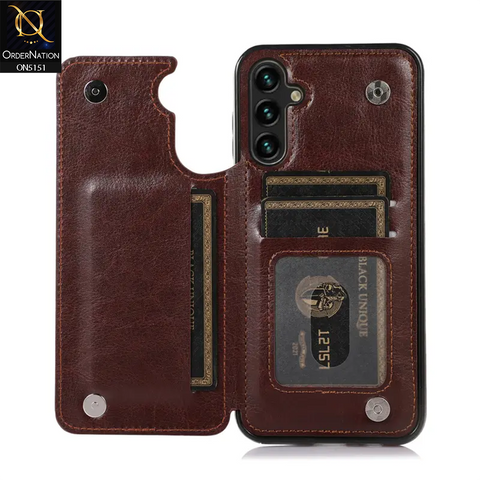 Samsung Galaxy A54 5G Cover - Brown - Luxury PU Leather Card Holder Wallet Soft Case