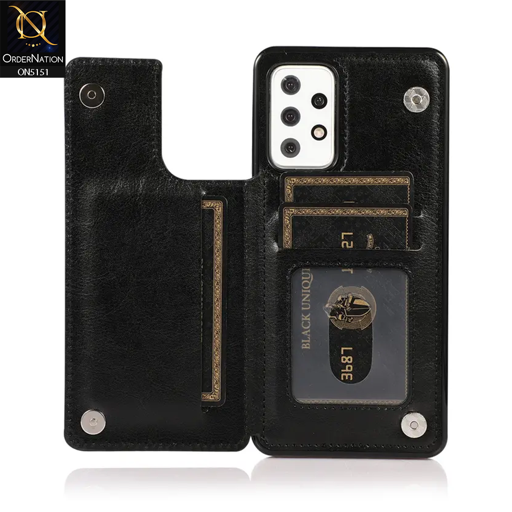 Samsung Galaxy A72 Cover - Black - Luxury PU Leather Card Holder Wallet Soft Case