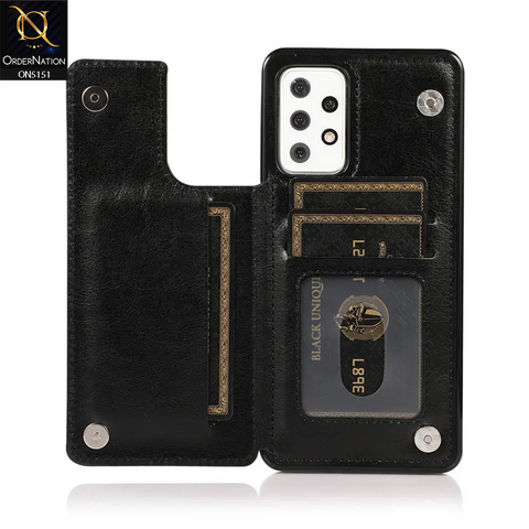 Samsung Galaxy A72 Cover - Black - Luxury PU Leather Card Holder Wallet Soft Case