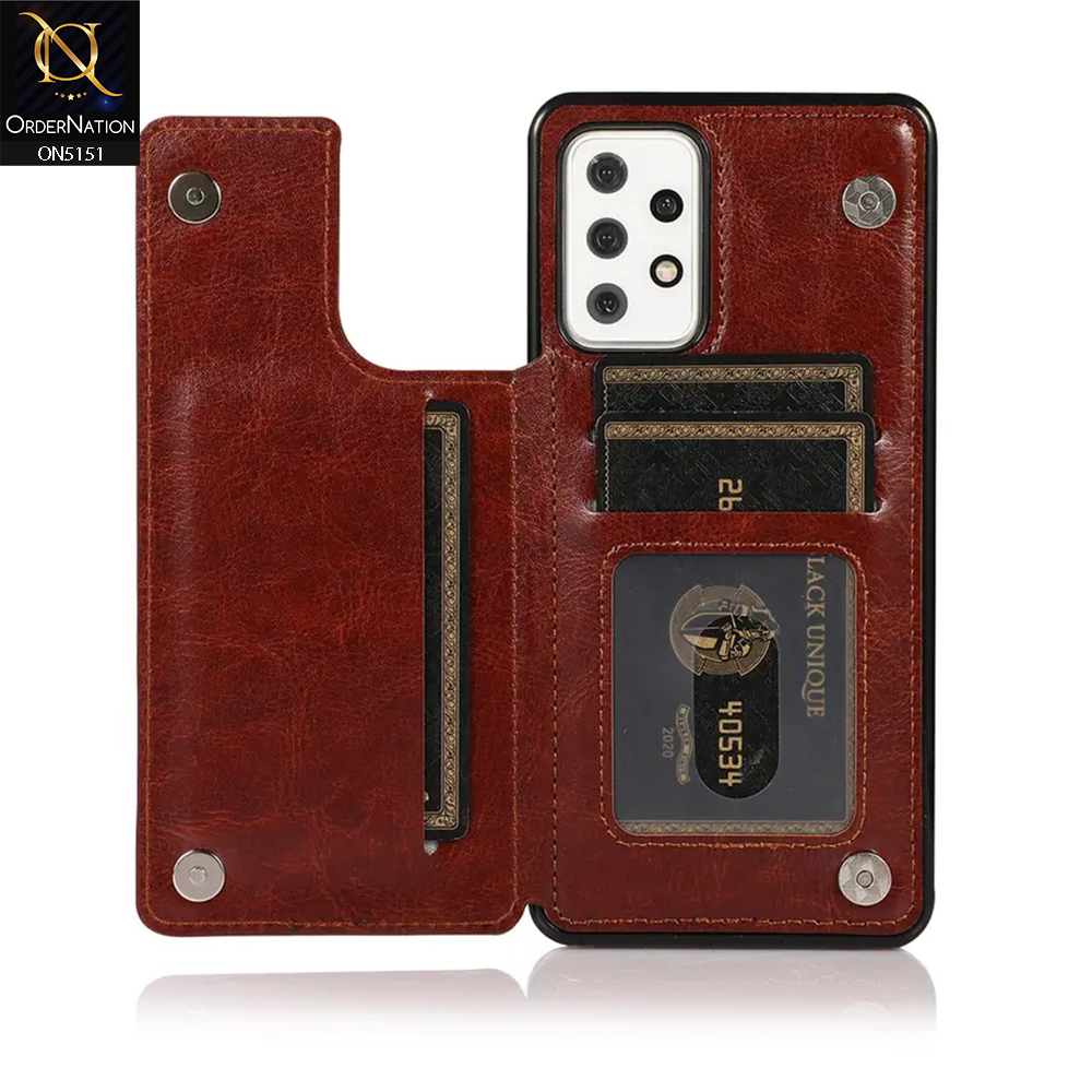 Samsung Galaxy A72 Cover - Brown - Luxury PU Leather Card Holder Wallet Soft Case