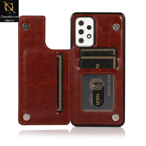 Samsung Galaxy A72 Cover - Brown - Luxury PU Leather Card Holder Wallet Soft Case
