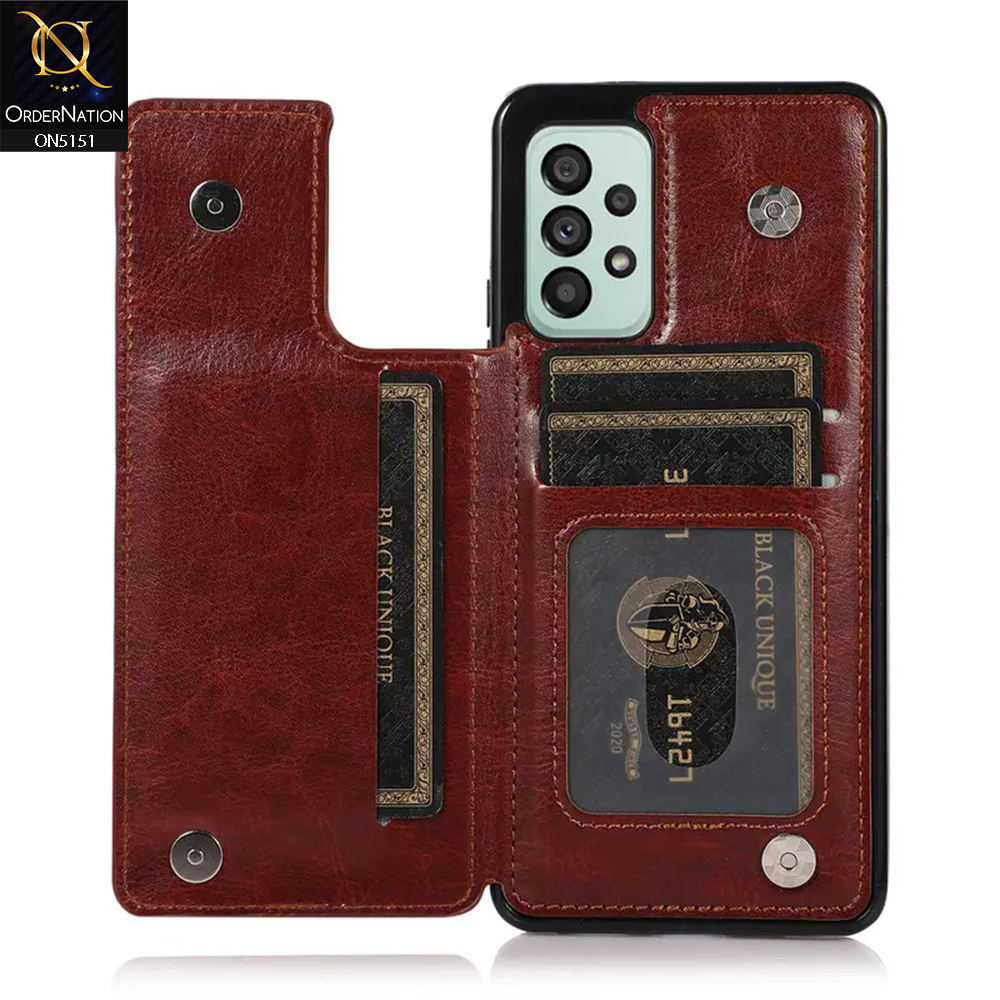Samsung Galaxy A73 5G Cover - Brown - Luxury PU Leather Card Holder Wallet Soft Case
