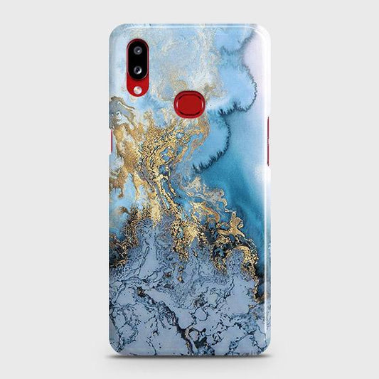 Samsung Galaxy A10s Cover - Trendy Golden & Blue Ocean Marble Printed Hard Case with Life Time Colors Guarantee (Fast Delivery)