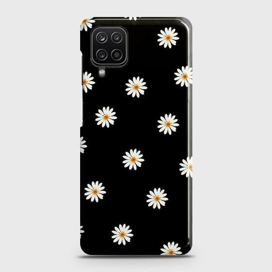 Samsung Galaxy A12 Cover - Matte Finish - White Bloom Flowers with Black Background Printed Hard Case with Life Time Colors Guarantee ( Fast Delivery )