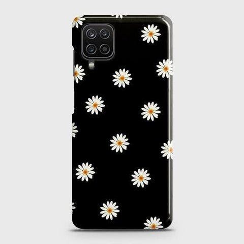 Samsung Galaxy A12 Cover - Matte Finish - White Bloom Flowers with Black Background Printed Hard Case with Life Time Colors Guarantee ( Fast Delivery )