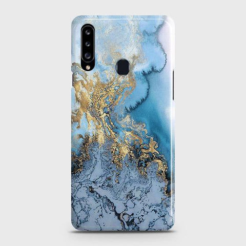 Samsung Galaxy A20sCover - Trendy Golden & Blue Ocean Marble Printed Hard Case with Life Time Colors Guarantee(1) ( Fast Delivery )
