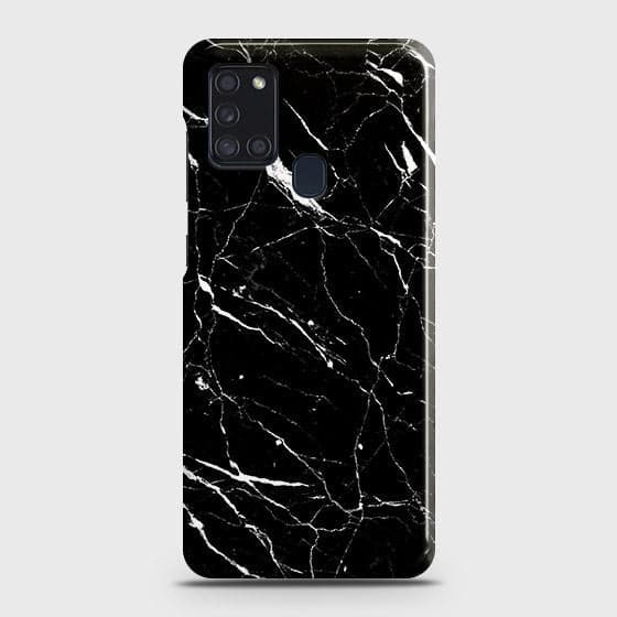 Samsung Galaxy A21s Cover - Trendy Black Marble Printed Hard Case with Life Time Colors Guarantee ( Fast Delivery )