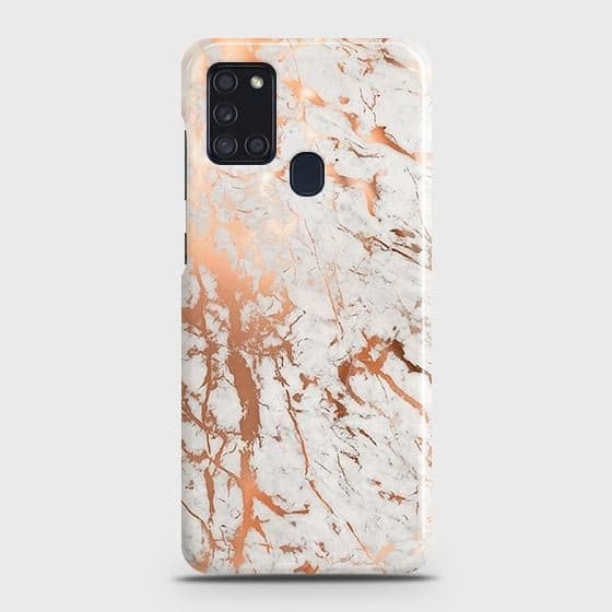 Samsung Galaxy A21s Cover - In Chic Rose Gold Chrome Style Printed Hard Case with Life Time Colors Guarantee ( Fast Delivery )
