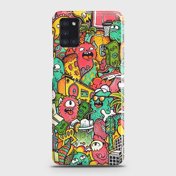 Samsung Galaxy A31 Cover - Matte Finish - Candy Colors Trendy Sticker Collage Printed Hard Case with Life Time Colors Guarantee ( Fast Delivery )