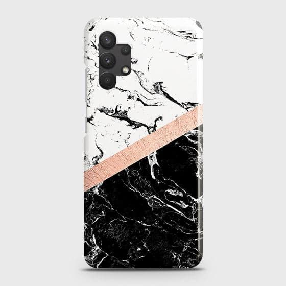 Samsung Galaxy A32 4G Cover - Black & White Marble With Chic RoseGold Strip Case with Life Time Colors Guarantee (Fast Delivery)
