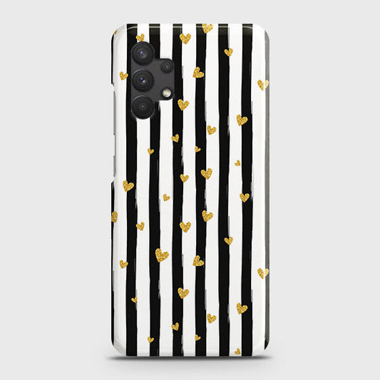 Samsung Galaxy A13 4G Cover - Trendy Black & White Lining With Golden Hearts Printed Hard Case with Life Time Colors Guarantee ( Fast Delivery )