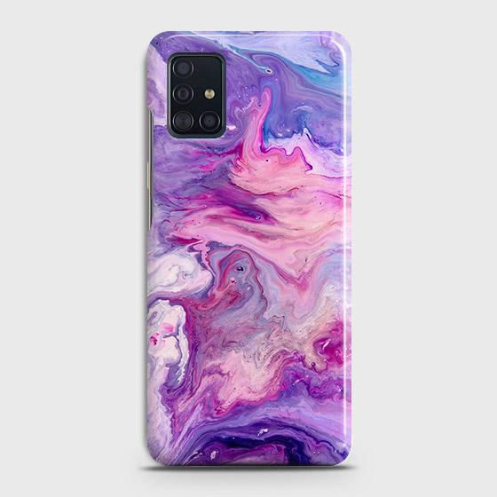 Samsung Galaxy A51 Cover - Chic Blue Liquid Marble Printed Hard Case with Life Time Colors Guarantee ( Fast Delivery )