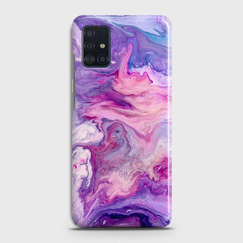 Samsung Galaxy A51 Cover - Chic Blue Liquid Marble Printed Hard Case with Life Time Colors Guarantee ( Fast Delivery )
