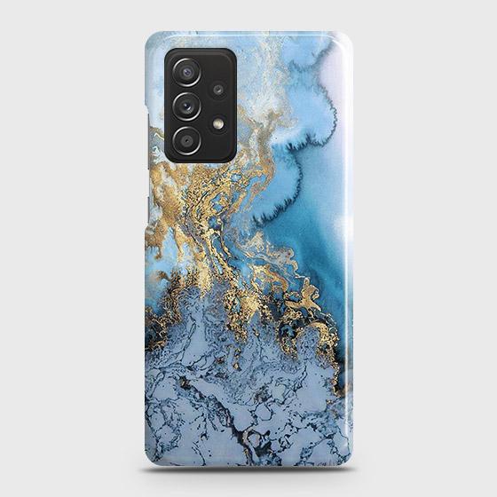 Samsung Galaxy A52s 5G Cover - Trendy Golden & Blue Ocean Marble Printed Hard Case with Life Time Colors Guarantee B75 ( Fast Delivery )