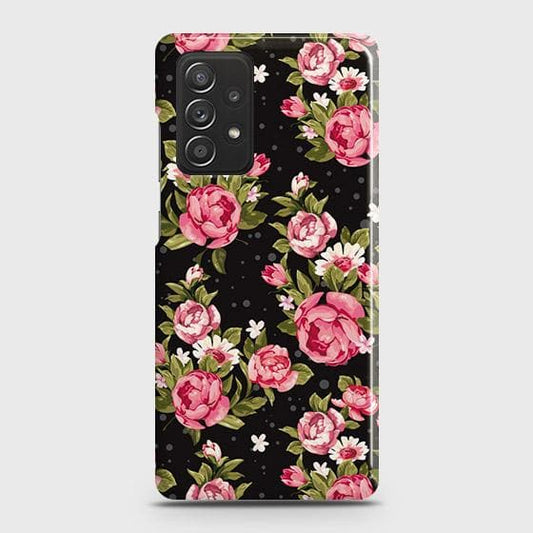 Samsung Galaxy A52 Cover - Trendy Pink Rose Vintage Flowers Printed Hard Case with Life Time Colors Guarantee (Fast Delivery)