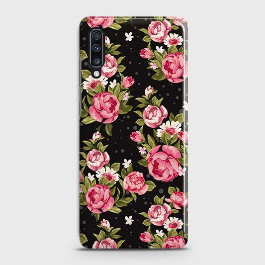 Samsung Galaxy A70 Cover - Trendy Pink Rose Vintage Flowers Printed Hard Case with Life Time Colors Guarantee (Fast Delivery)