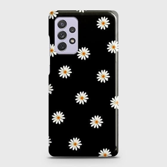 Samsung Galaxy A72 Cover - Matte Finish - White Bloom Flowers with Black Background Printed Hard Case with Life Time Colors Guarantee (Fast Delivery)