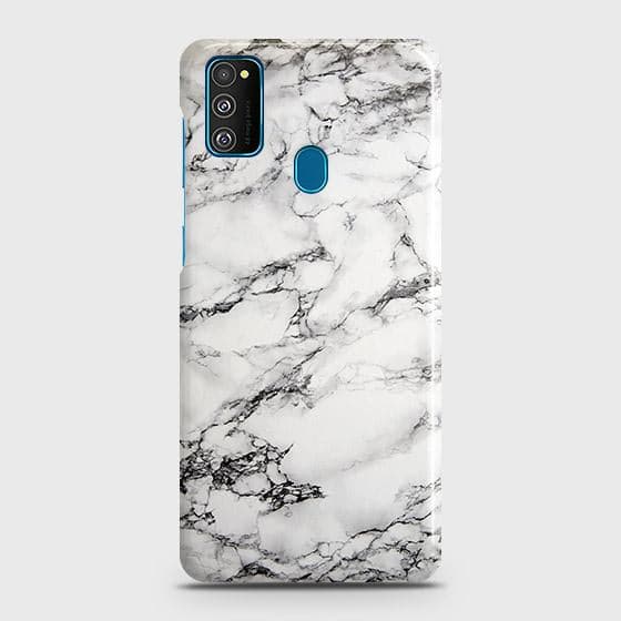 Samsung Galaxy M21 Cover - Matte Finish - Trendy Mysterious White Marble Printed Hard Case with Life Time Colors Guarantee ( Fast Delivery )