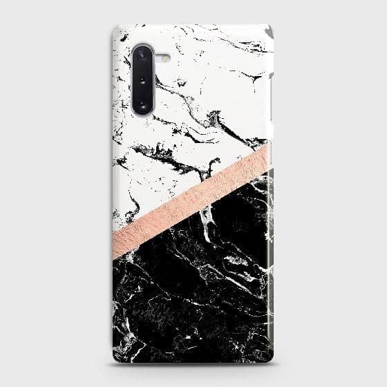 Printed Black & White Marble With Chic RoseGold Strip Case with Life Time Colors Guarantee For Samsung Galaxy Note 10 (Fast Delivery)