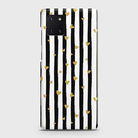 Samsung M60 S Cover - Trendy Black & White Lining With Golden Hearts Printed Hard Case with Life Time Colors Guarantee B82 ( Fast Delivery )
