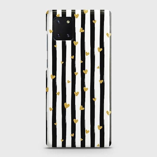 Samsung Galaxy A81 Cover - Trendy Black & White Lining With Golden Hearts Printed Hard Case with Life Time Colors Guarantee B82 ( Fast Delivery )